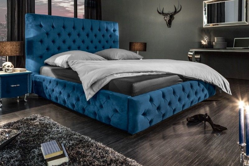 Bed Chesterfield Paris Donkerblauw 180x200cm Fluweel - 40556