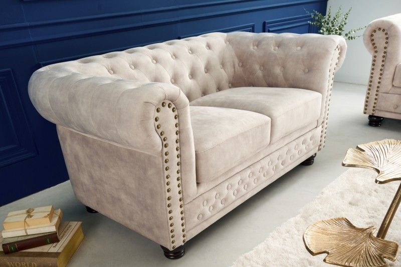 Bank 2-zits Chesterfield Champagne Fluweel - 42311
