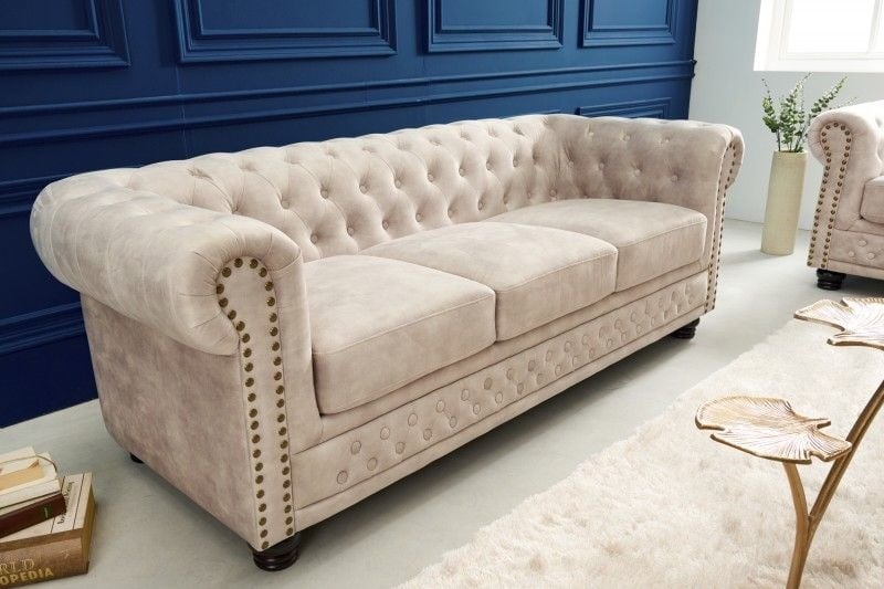 Bank 3-zits Chesterfield Champagne Fluweel - 42310