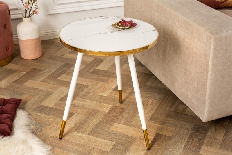 Bijzettafel Paris Wit 45cm marmer look - 41889