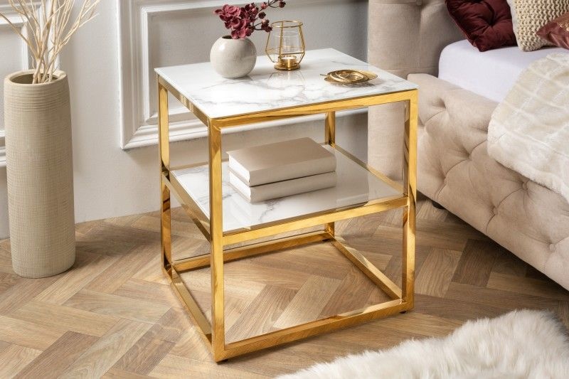 Bijzettafel Elegance Wit Goud 45cm - 42173