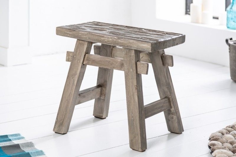 Hocker Hemingway 45cm Massief Hout Mahagoni Grijs - 40313