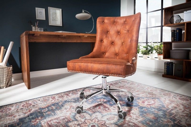 Bureaustoel Chesterfield Lichtbruin met armleuning - 40166