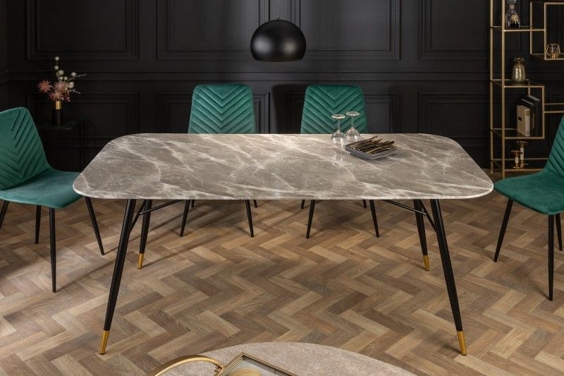 Eettafel Paris 180cm Glas Marmerlook Grijs - 40847