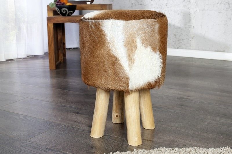 Hocker Hide Bruin Wit Echt Leer 30cm - 35441