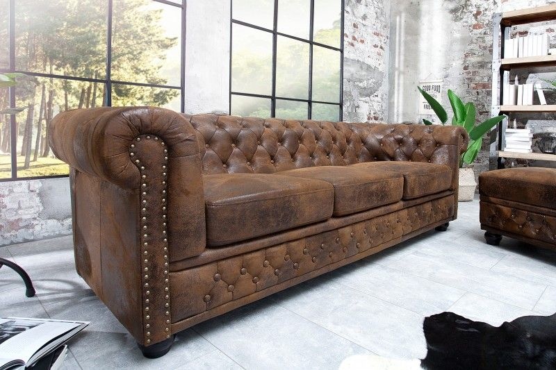 Bank 3-zits Chesterfield Antieke Look Bruin 205cm - 17382
