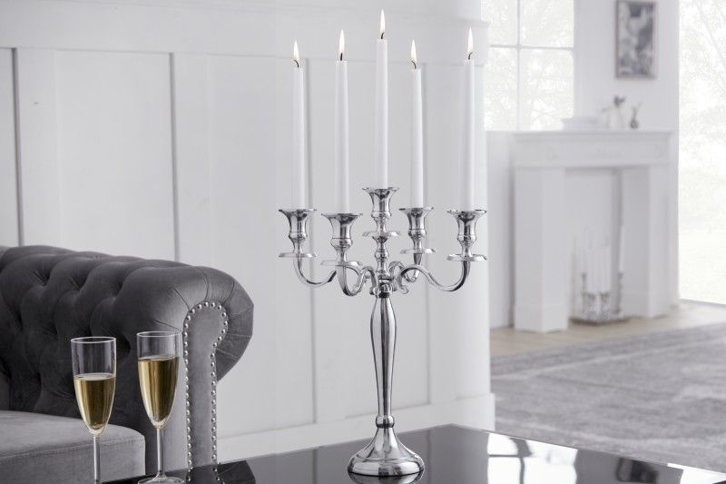 Kaarsenstandaard 5-Armig Zilver 34cm - 17363