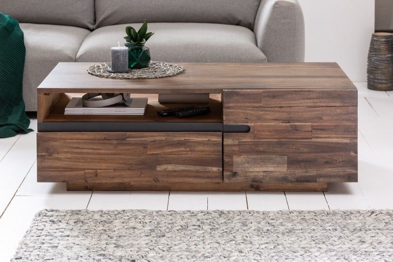 Salontafel Wotan 115cm x 60m Massief Acacia Hout teak grijs - 40991